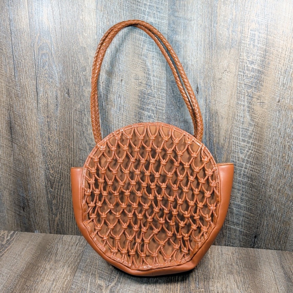 Bembien Emilia Circular Woven Knotted Overlay Handbag Shoulder Bag Purse Brown - Picture 4 of 9